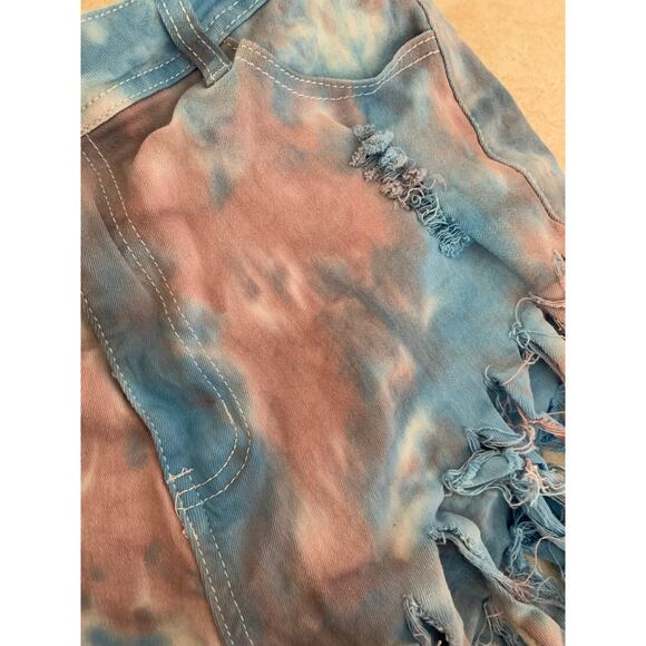 K.I.M by Kim tigers tyedye fringe denim shorts woman’s size medium/large - Picture 5 of 8